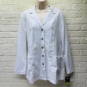 NWT‼ DICKIES Sz M Unisex White Medical Lab Coat Button-Up w/ Pockets • FLAWS‼